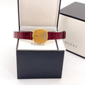  Shop Authentic Gucci Grip Quartz Gold Dial Maroon Leather Strap Watch For Women - YA157413 - Luxxuri