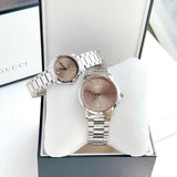  Shop Authentic Gucci G Timeless Quartz Brown Dial Silver Steel Strap Watch for Men - YA126317 - Luxxuri