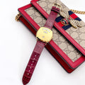  Shop Authentic Gucci Grip Quartz Gold Dial Maroon Leather Strap Watch For Women - YA157413 - Luxxuri