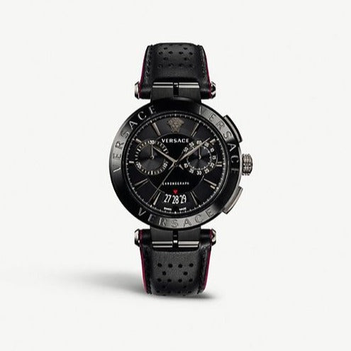  Shop Authentic Versace V-Racer Aion Chronograph Black Dial Black Leather Strap Watch for Men - VBR030017 - Luxxuri