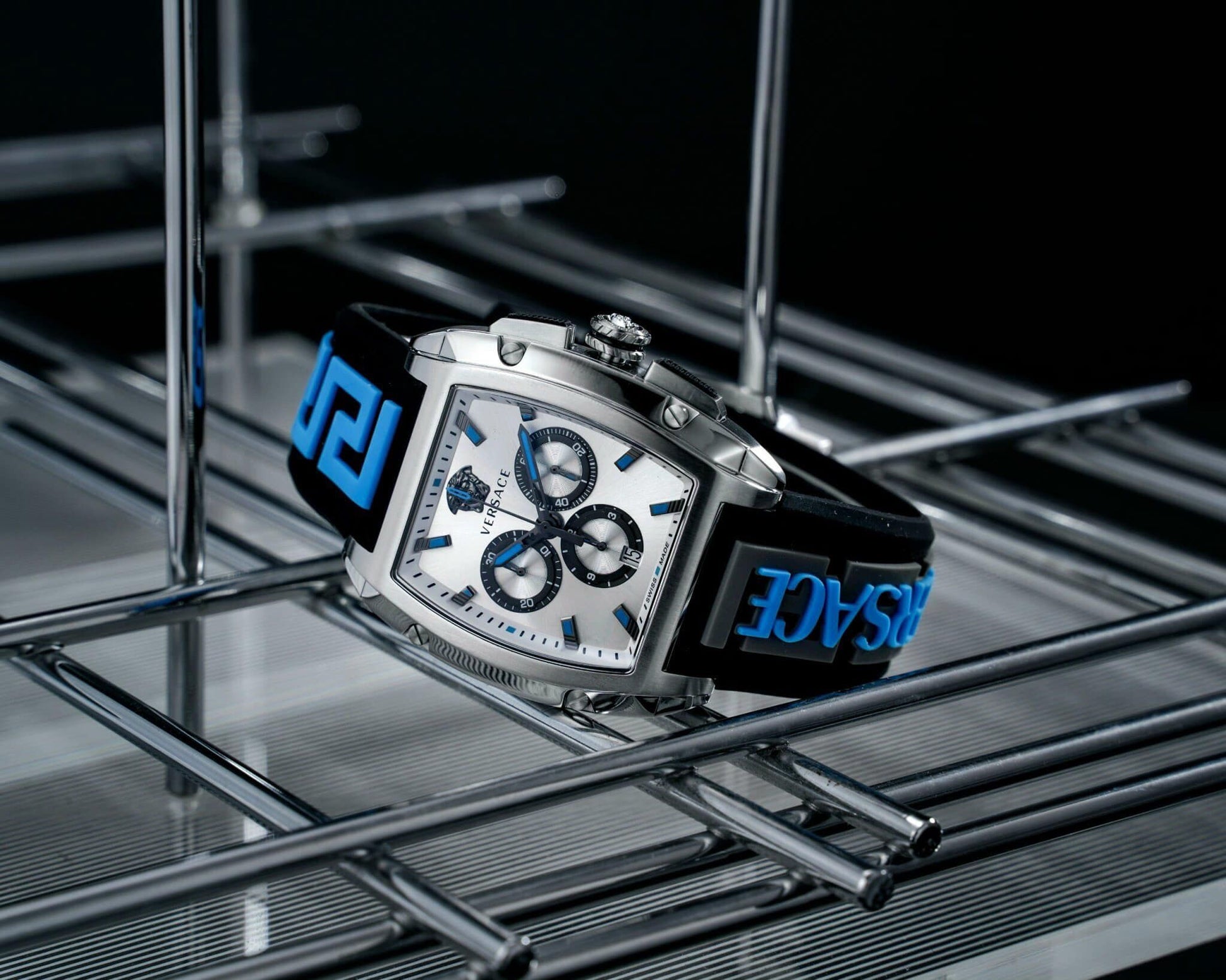  Shop Authentic Versace Dominus Chronograph Silver Dial Black Rubber Strap Watch For Men - VE6H00123 - Luxxuri