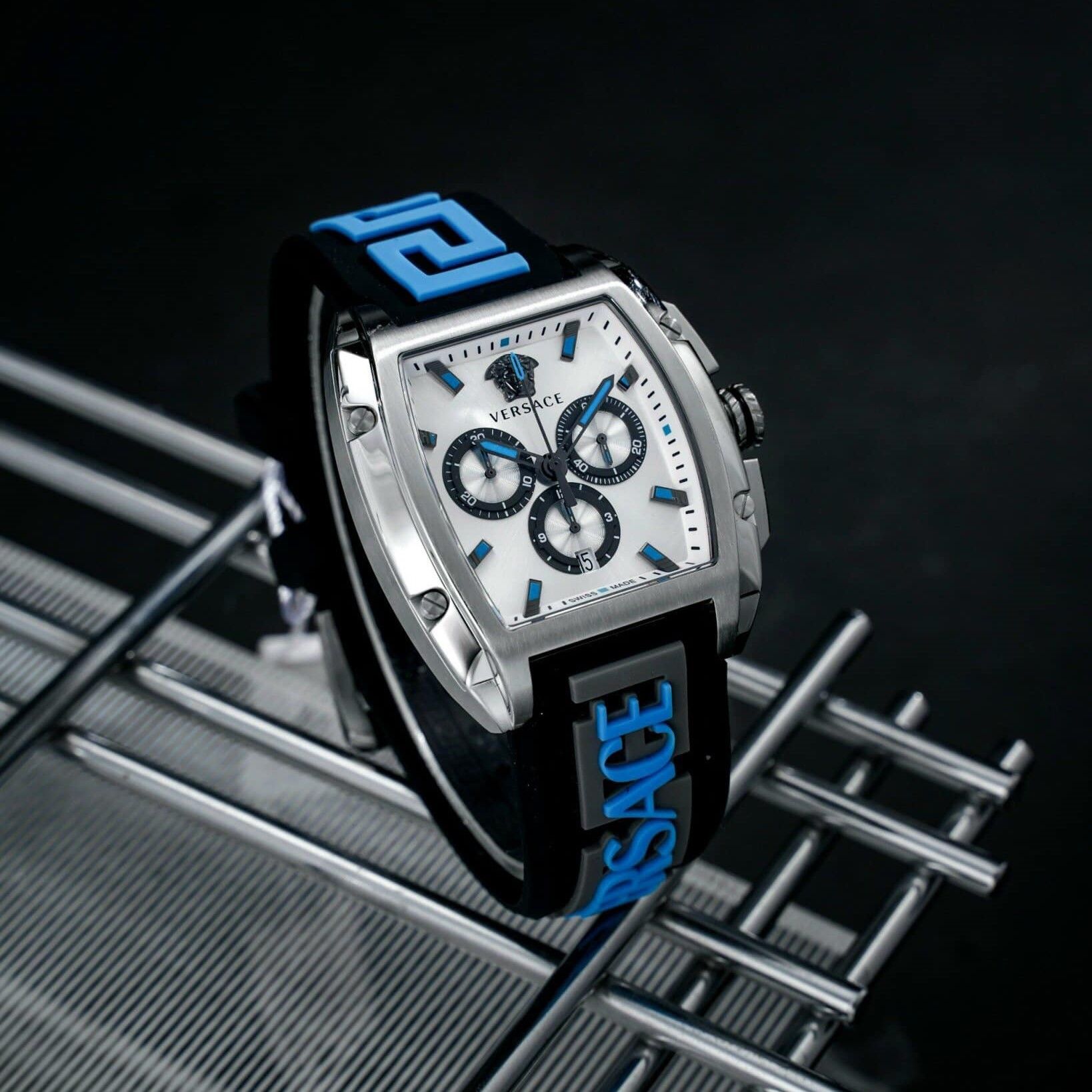  Shop Authentic Versace Dominus Chronograph Silver Dial Black Rubber Strap Watch For Men - VE6H00123 - Luxxuri