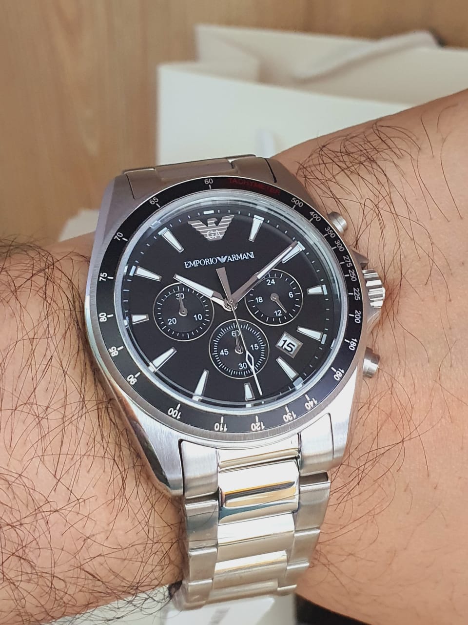  Shop Authentic Emporio Armani Sigma Chronograph Black Dial Silver Steel Strap Watch For Men - AR6098 - Luxxuri