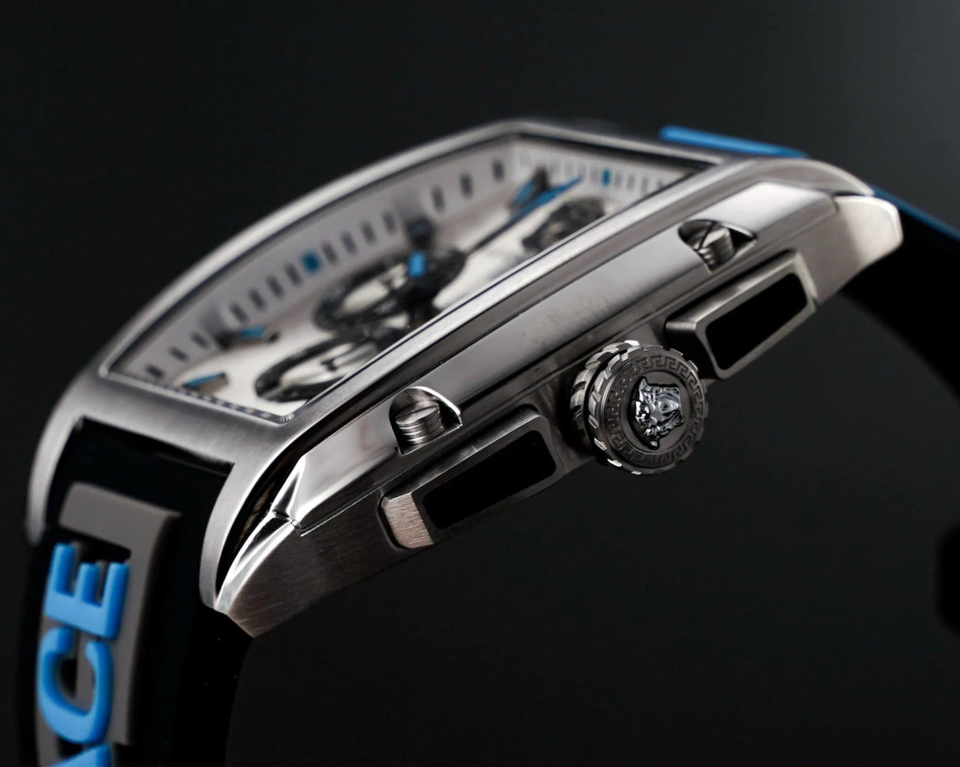  Shop Authentic Versace Dominus Chronograph Silver Dial Black Rubber Strap Watch For Men - VE6H00123 - Luxxuri