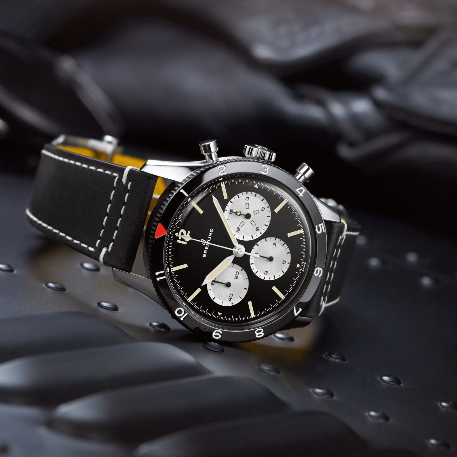  Shop Authentic Breitling Avi Ref. 765 1964 Re Edition Black Dial Black Leather Strap Watch for Men - AB09451A1B1X1 - Luxxuri