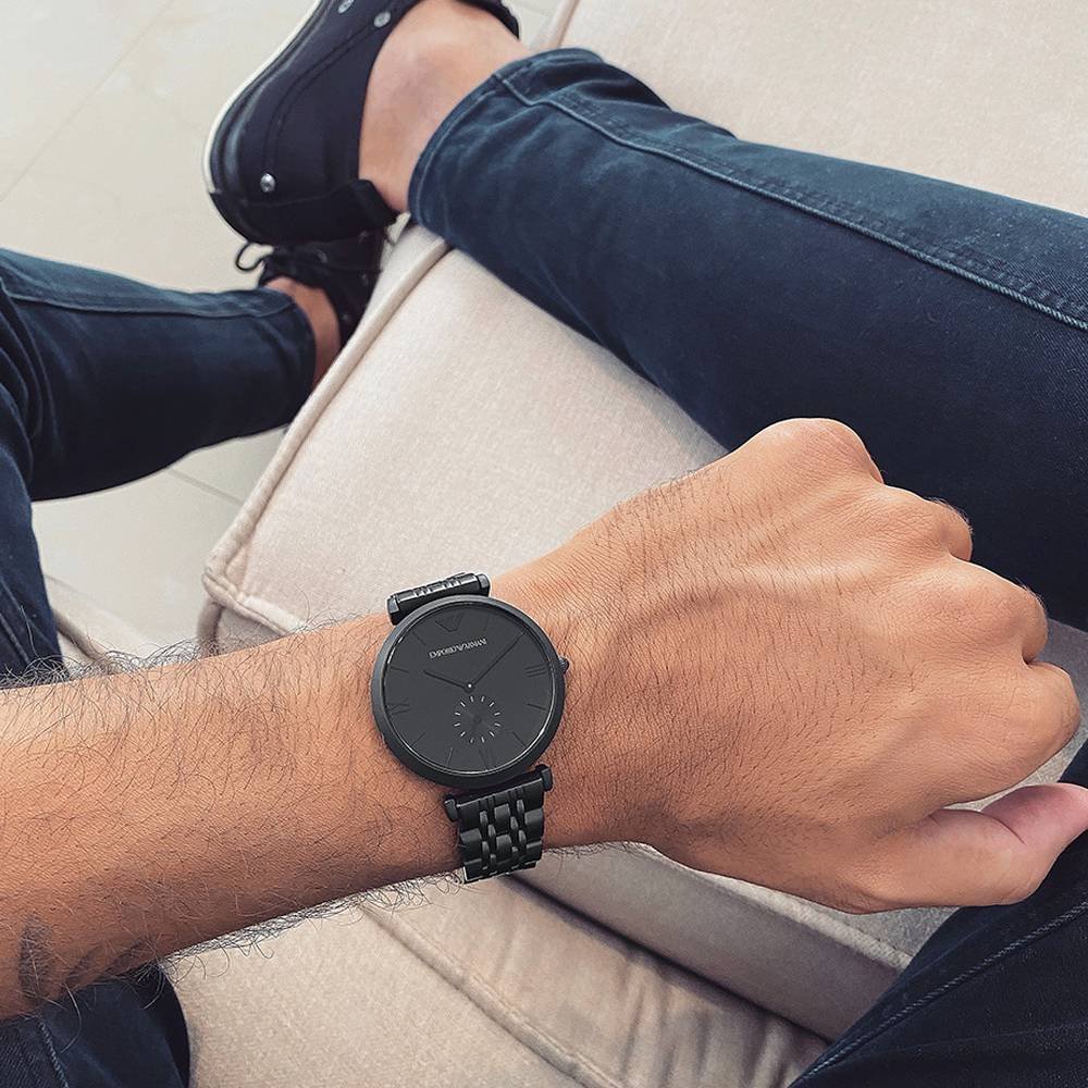  Shop Authentic Emporio Armani Gianni T Bar Analog Black Dial Black Steel Strap Watch For Men - AR11299 - Luxxuri