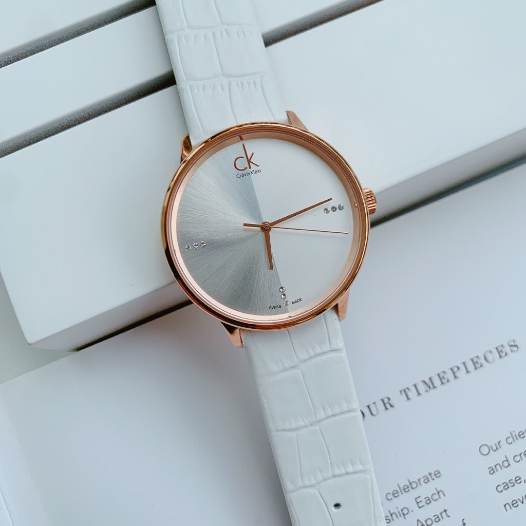  Shop Authentic Calvin Klein Accent White Dial White Leather Strap Watch for Men - K2Y2X6KW - Luxxuri
