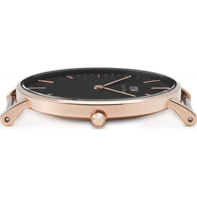  Shop Authentic Daniel Wellington Classic Sheffield Black Dial Black Leather Strap Watch For Women - DW00100139 - Luxxuri