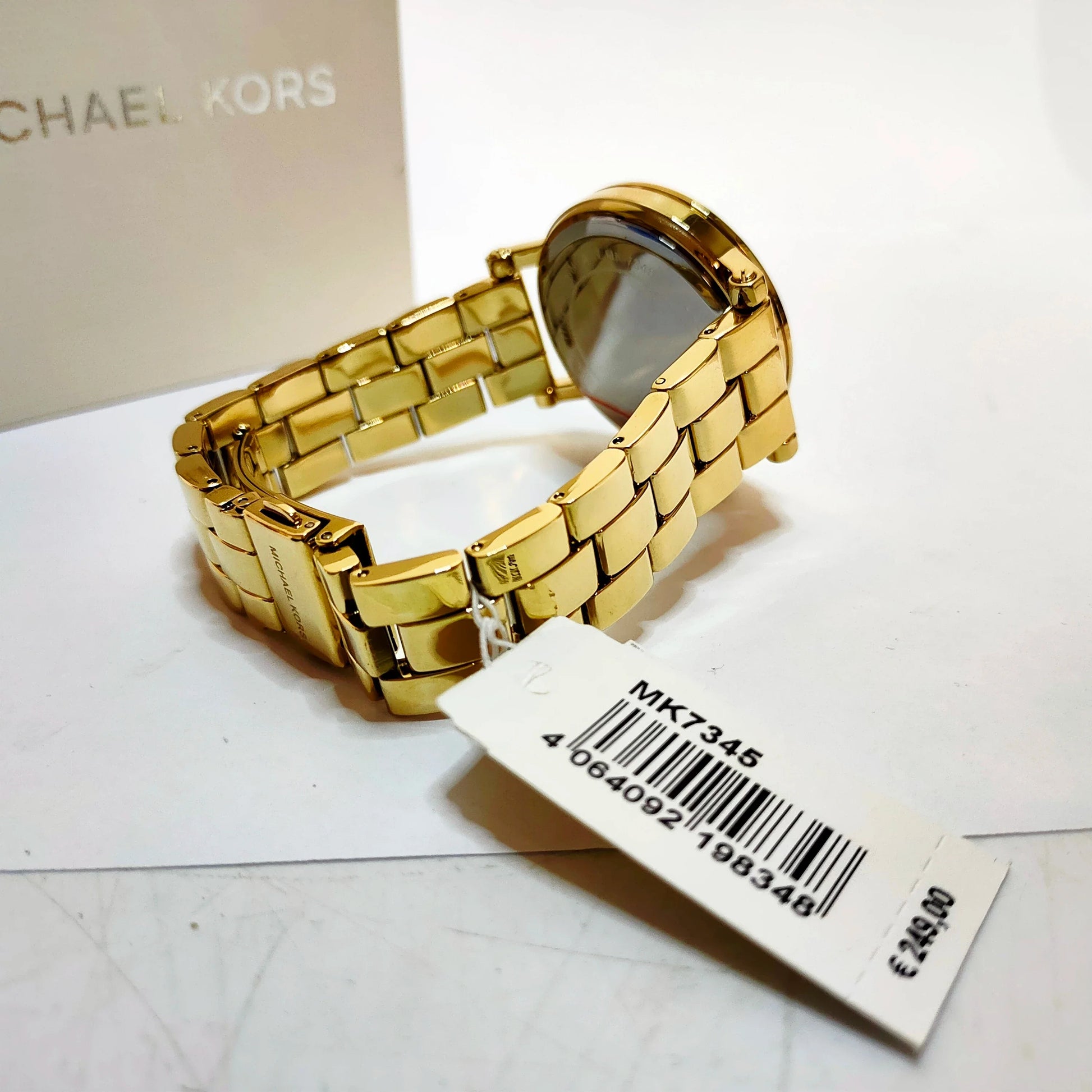 Michael Kors Corey Three Hand Black Dial Gold Steel Strap Watch for Women - MK7345