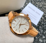  Shop Authentic Michael Kors Runway Slim Quartz White Dial Beige Leather Strap Watch For Women - MK2284 - Luxxuri