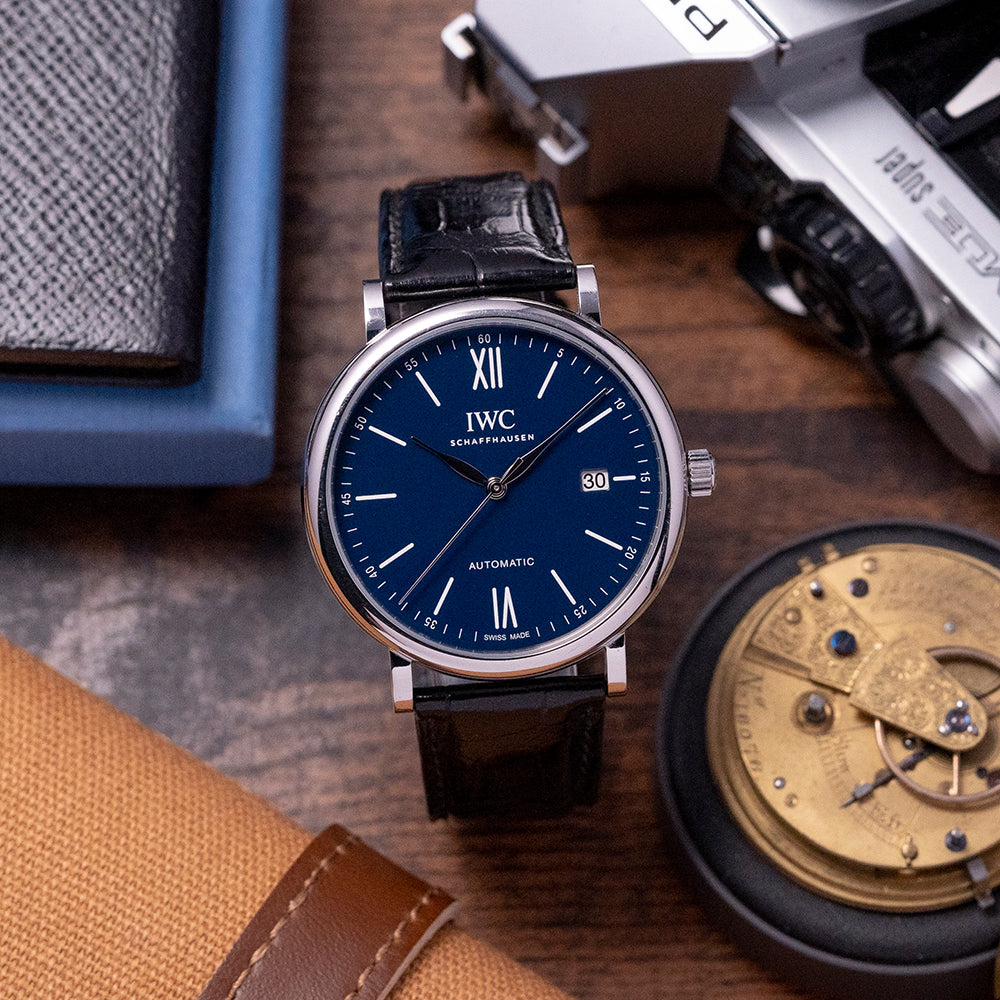  Shop Authentic IWC Portofino '150 Years Edition' Automatic Blue Dial Black Leather Strap Watch for Men - IW356518 - Luxxuri