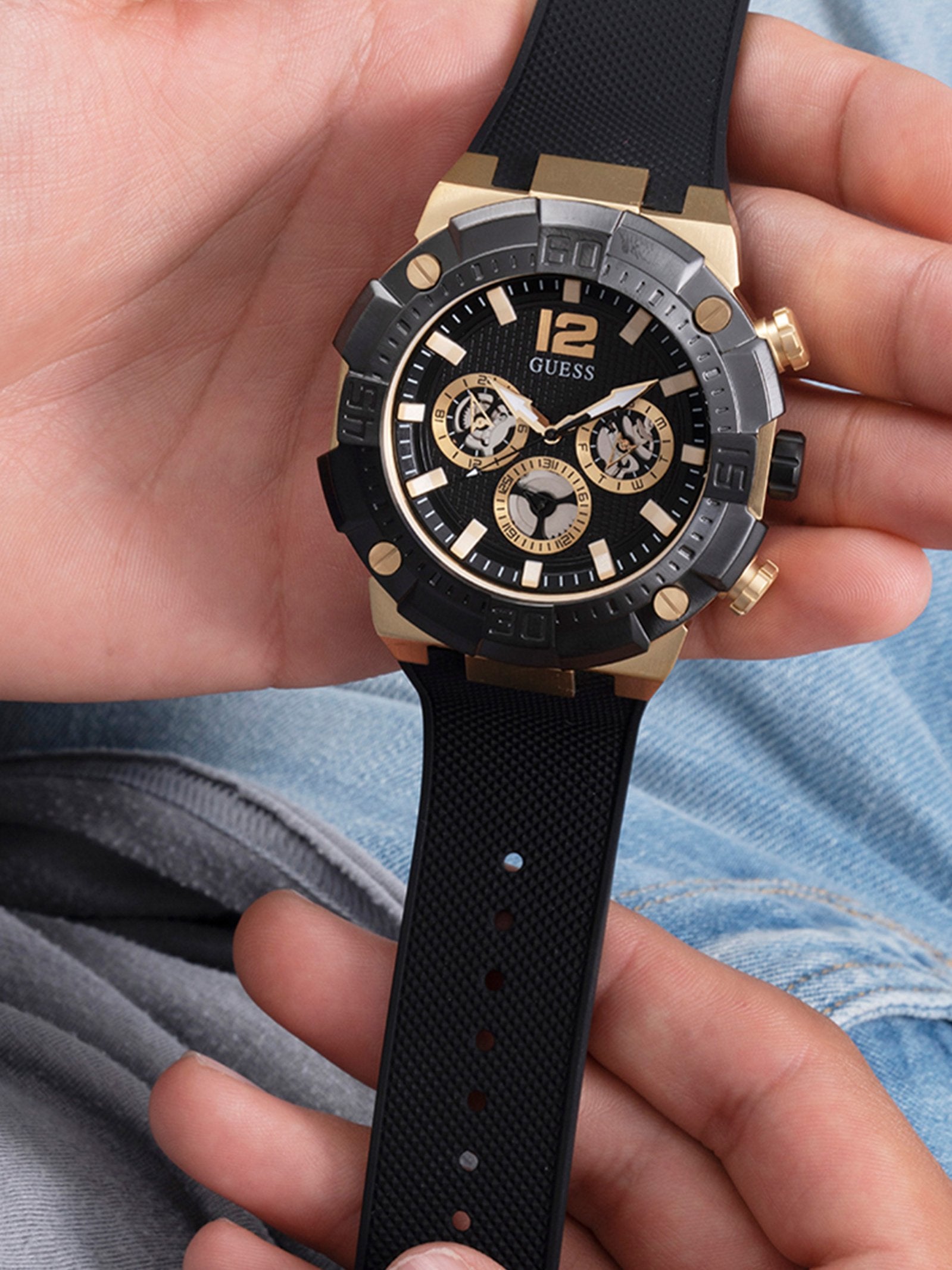  Shop Authentic Guess Navigator Chronograph Black Dial Black Rubber Strap Watch for Men - GW0264G3 - Luxxuri