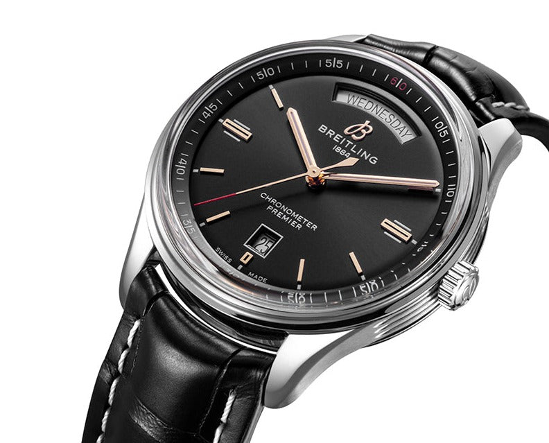  Shop Authentic Breitling Premier Automatic 40mm Day & Date Black Dial Black Leather Strap Mens Watch - A45340241B1P2 - Luxxuri