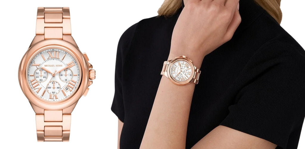  Shop Authentic Michael Kors Camille Chronograph White Dial Rose Gold Steel Strap Watch For Women - MK7271 - Luxxuri