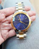  Shop Authentic Michael Kors Slim Runway Blue Dial Two Tone Steel Strap Watch for Women - MK3479 - Luxxuri