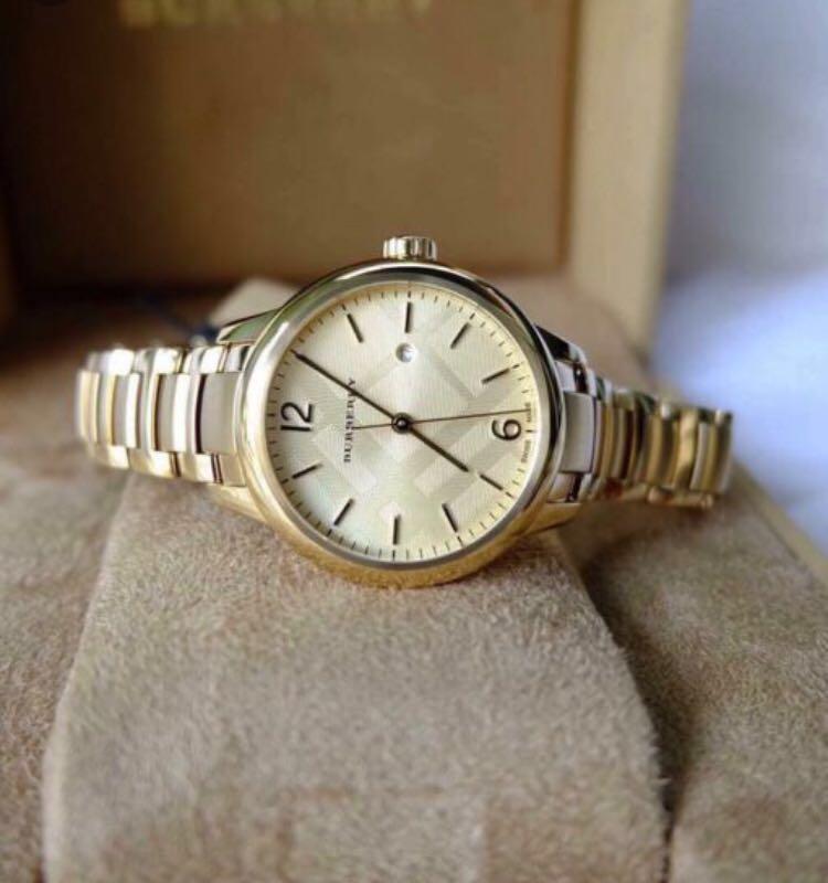  Shop Authentic Burberry The Classic Champagne Dial Gold Steel Strap Watch for Women - BU10109 - Luxxuri