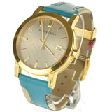  Shop Authentic Burberry Heritage Gold Dial Blue Leather Strap Watch for Women - BU9112 - Luxxuri