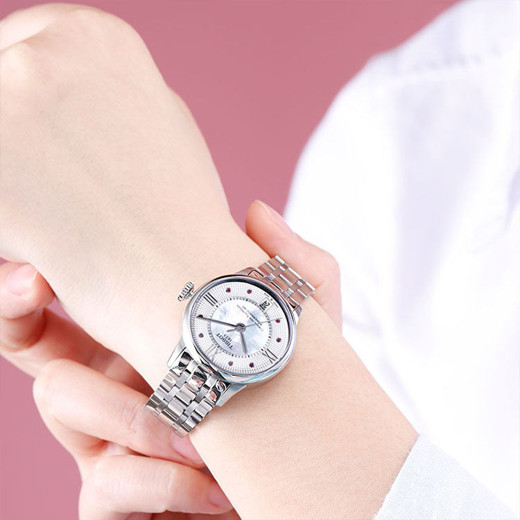  Shop Authentic Tissot Chemin Des Tourelles Powermatic 80 Rubies Mother of Pearl Dial Silver Steel Strap Watch For Women - T099.207.11.113.00 - Luxxuri