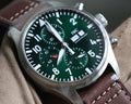  Shop Authentic IWC Pilot's Watch Chronograph Edition Racing Green 43mm Green Dial Brown Leather Strap Watch for Men - IW377726 - Luxxuri