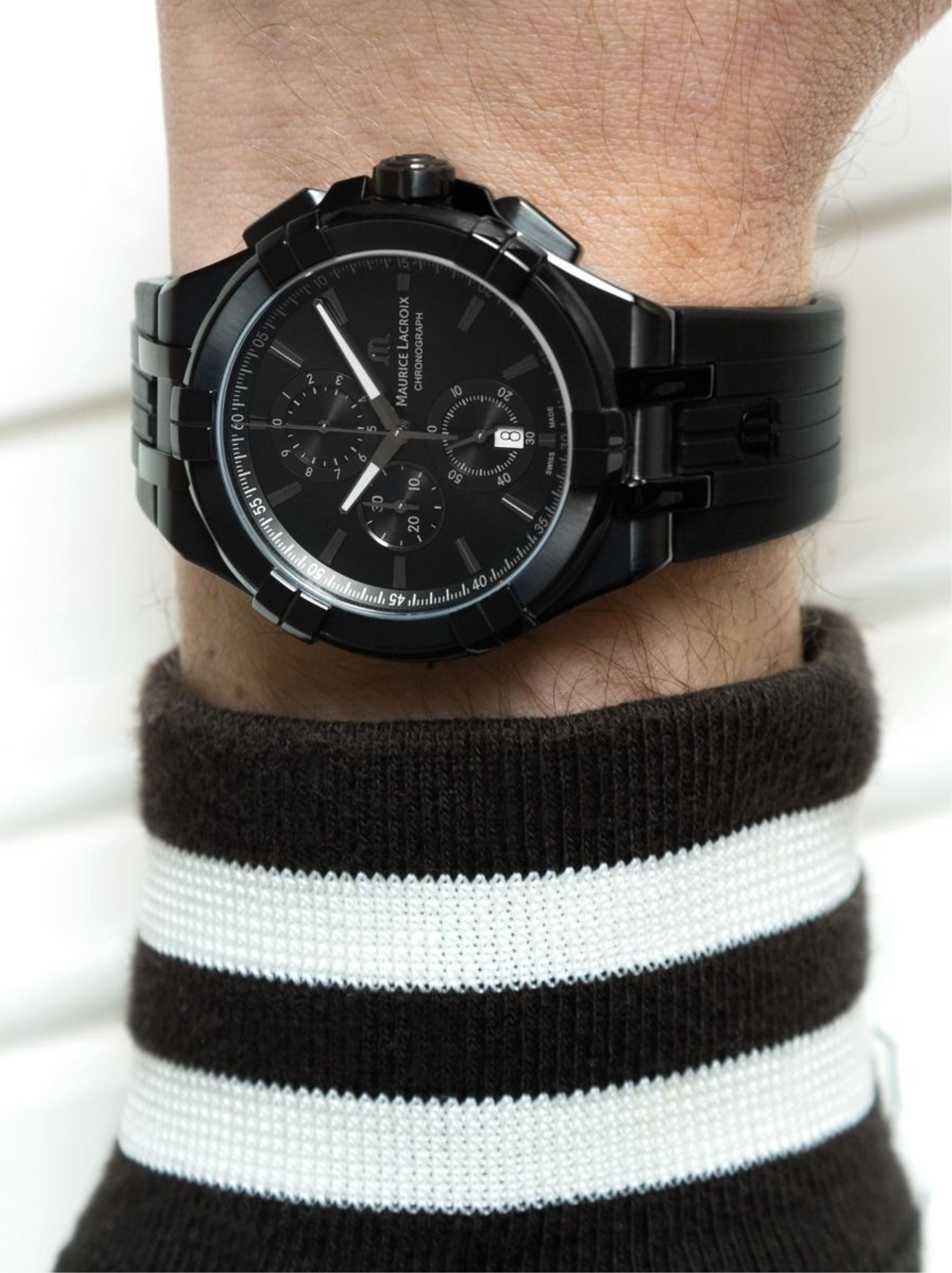  Shop Authentic Maurice Lacroix Aikon Chronograph Limited Edition Black Dial Black Leather Strap Watch for Men - AI1018-PVB01-337-1 - Luxxuri