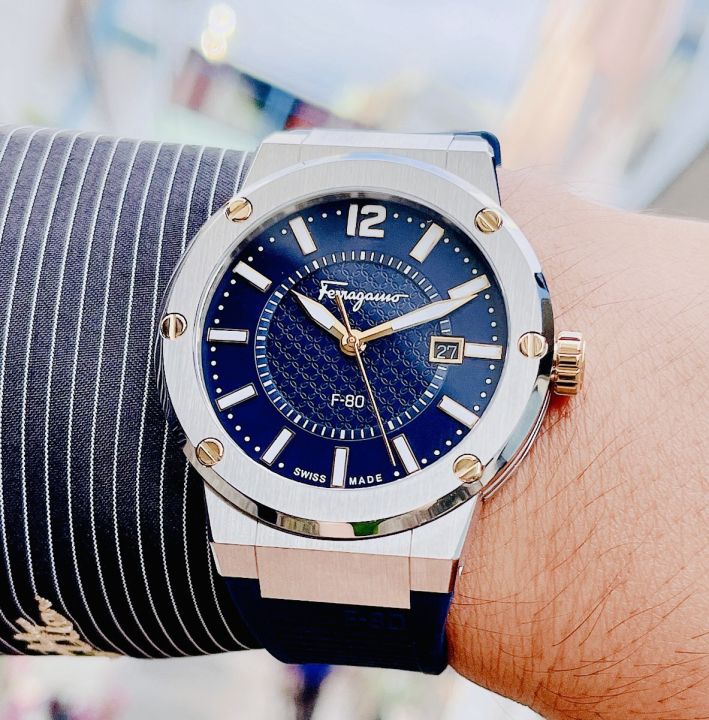  Shop Authentic Salvatore Ferragamo F-80 Blue Dial Blue Rubber Strap Watch For Men - SFHY01122 - Luxxuri