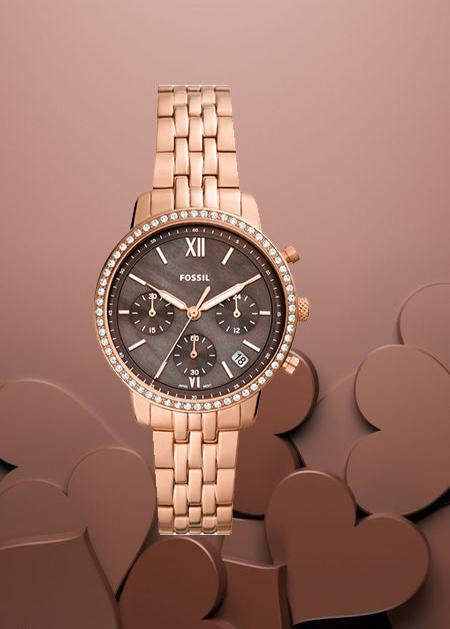  Shop Authentic Fossil Neutra Chronograph Mother of Pearl Brown Dial Rose Gold Steel Strap Watch for Women - ES5218 - Luxxuri