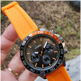  Shop Authentic Fossil Bannon Chronograph Grey Dial Orange Silicone Strap Watch for Men - BQ2500 - Luxxuri
