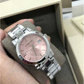  Shop Authentic Burberry The City Pink Dial Silver Steel Strap Watch for Women - BU9124 - Luxxuri