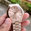 Michael Kors Slim Runway Rose Gold Dial Rose Gold Steel Strap Watch for Women - MK3513
