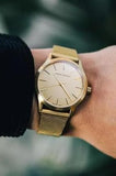  Shop Authentic Michael Kors Slim Runway Quartz Gold Dial Gold Mesh Bracelet Watch For Women - MK8625 - Luxxuri