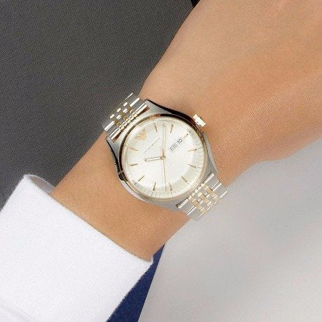  Shop Authentic Emporio Armani Cream Dial Two Tone Steel Strap Watch For Men - AR11034 - Luxxuri