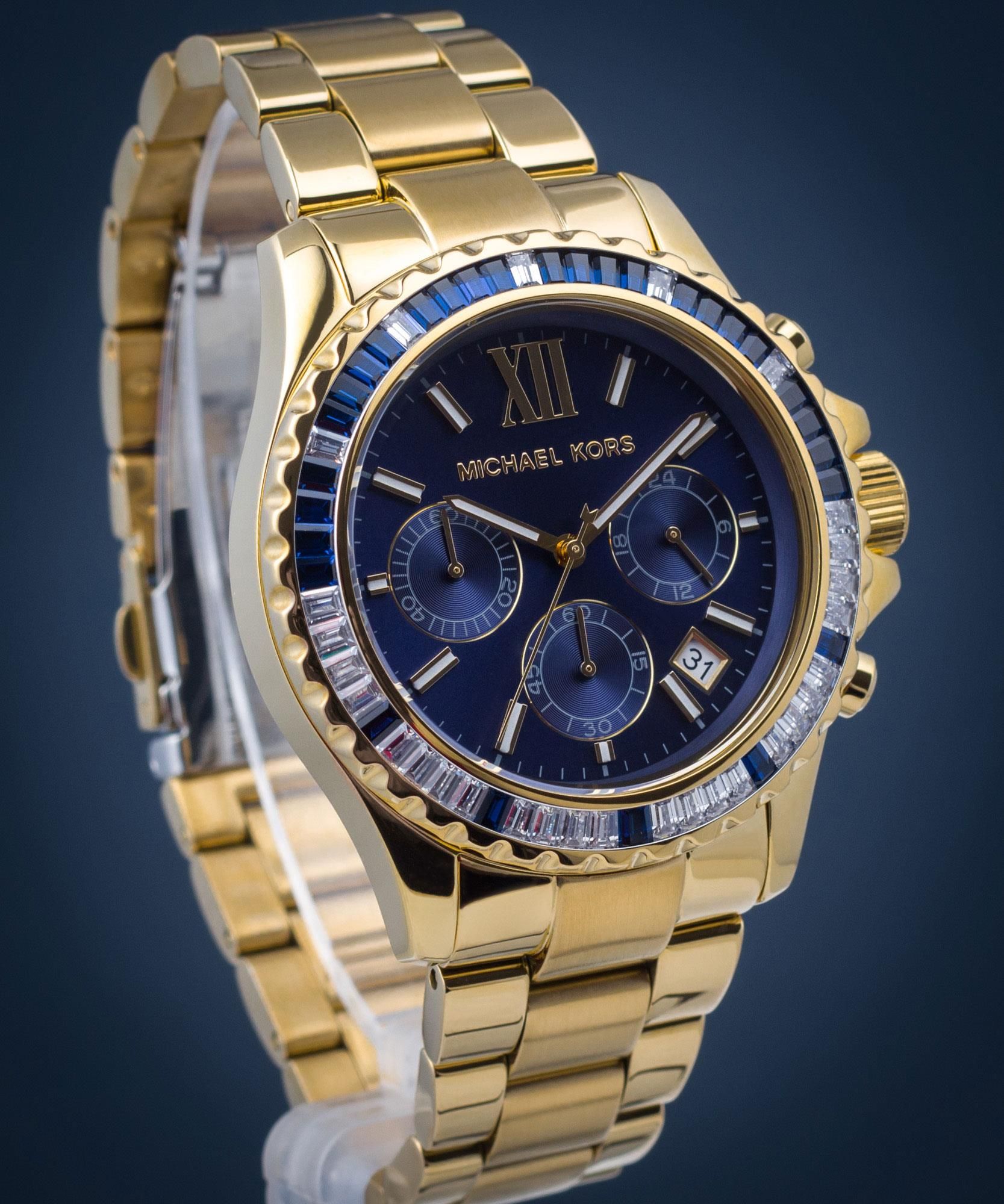  Shop Authentic Michael Kors Everest Chronograph Blue Dial Gold Steel Strap Watch For Women - MK6971 - Luxxuri