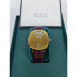  Shop Authentic Gucci Grip Quartz Yellow Gold Dial Maroon Leather Strap Watch For Women - YA157405 - Luxxuri