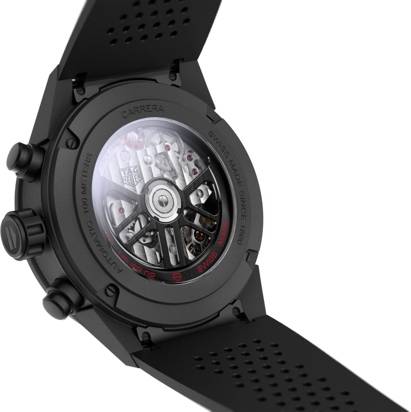 Tag Heuer Carrera Chronograph Steel & Ceramic Black Dial Black Rubber Strap Watch for Men - CBG2090.FT6145