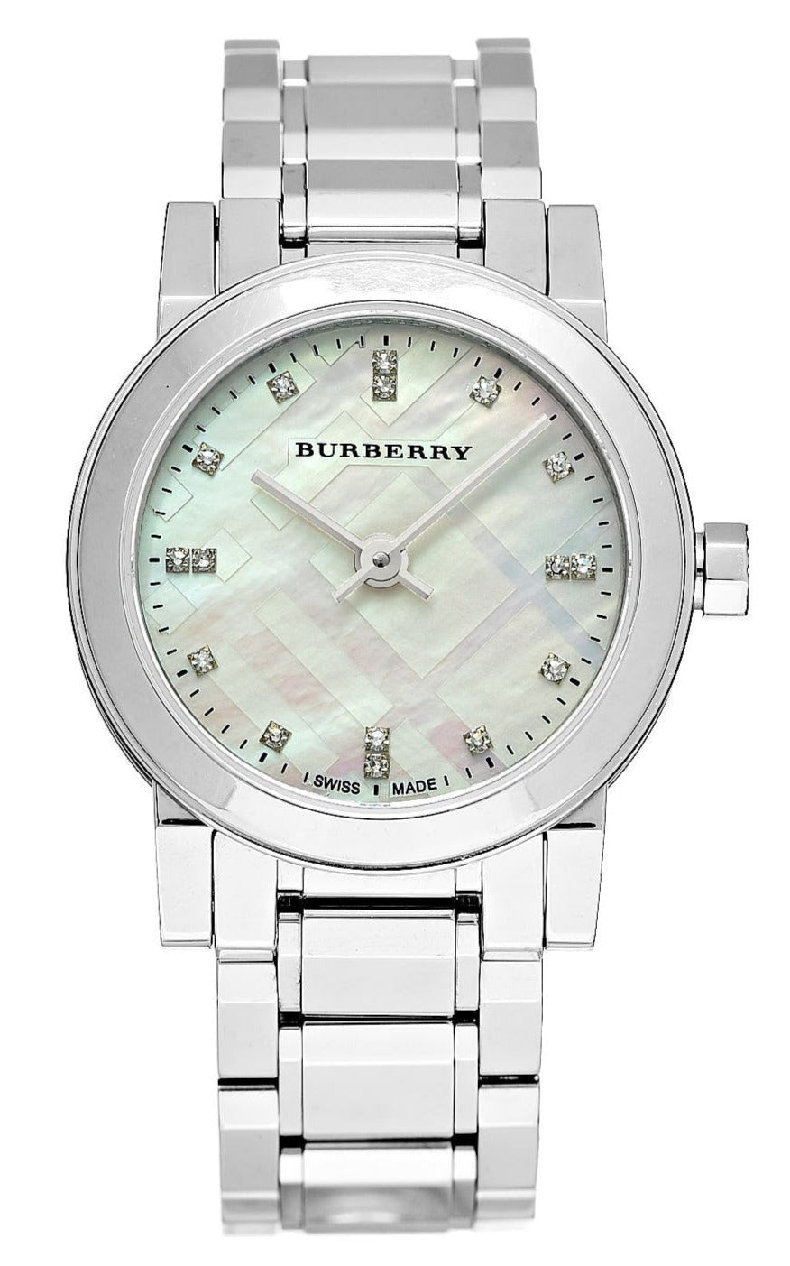  Shop Authentic Burberry The City Diamonds Mother of Pearl Dial Silver Steel Strap Watch for Women - BU9224 - Luxxuri
