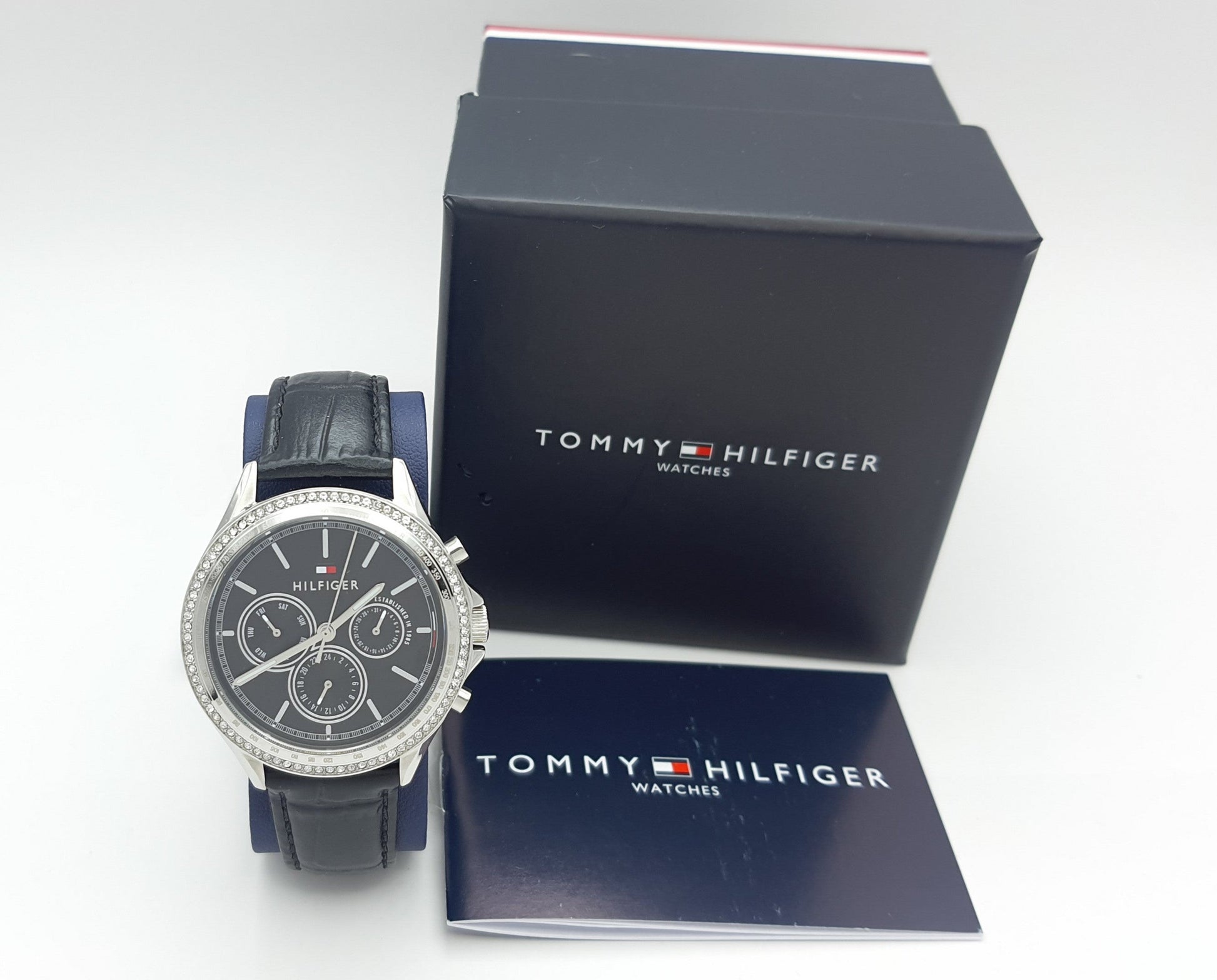  Shop Authentic Tommy Hilfiger Ari Diamonds Black Dial Black Leather Strap Watch for Women - 1781981 - Luxxuri