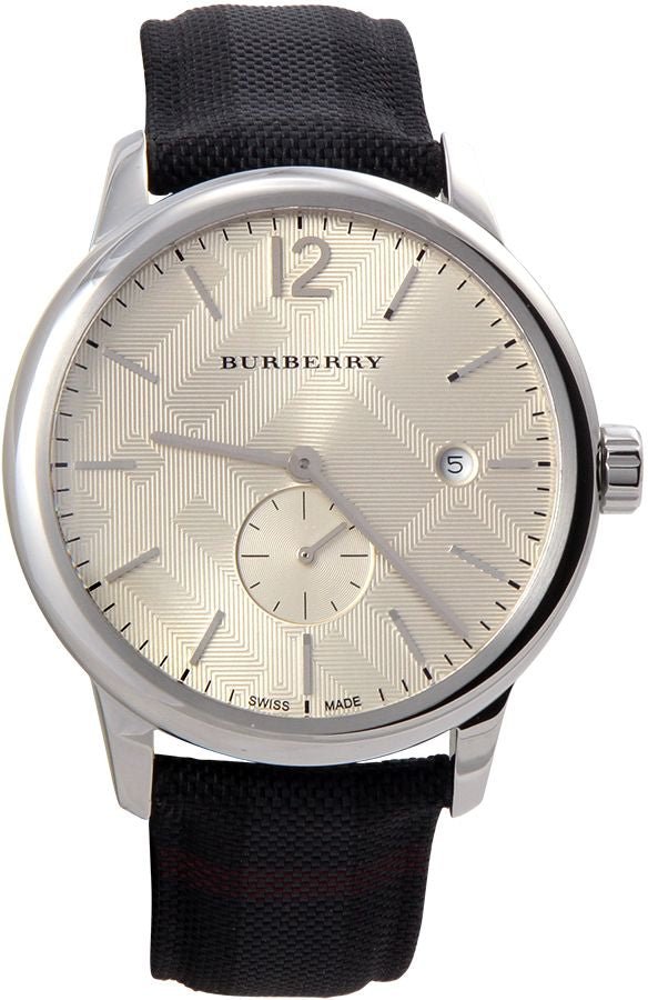  Shop Authentic Burberry Classic Round Cream Dial Black Leather Strap Watch for Men - BU10008 - Luxxuri