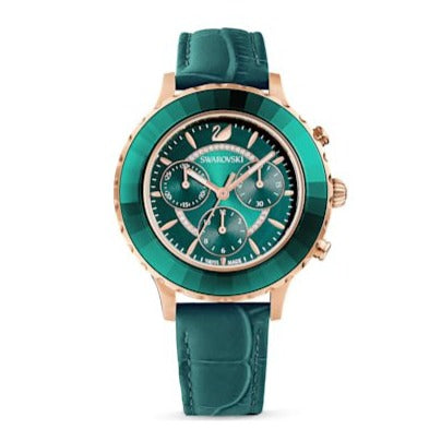  Shop Authentic Swarovski Octea Lux Chrono Emerald Green Dial Green Leather Strap Watch for Women - 5452498 - Luxxuri