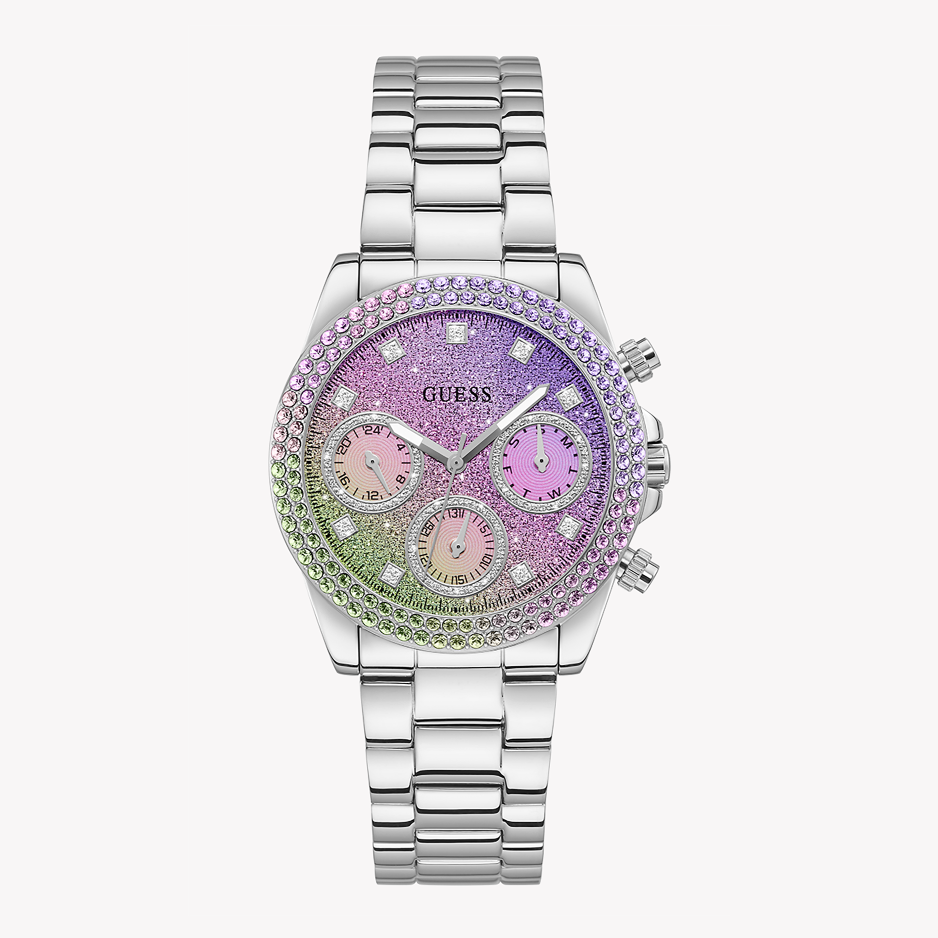  Shop Authentic Guess Sol Chronograph Crystals Multicolor Dial Silver Steel Strap Watch For Women - GW0483L1 - Luxxuri