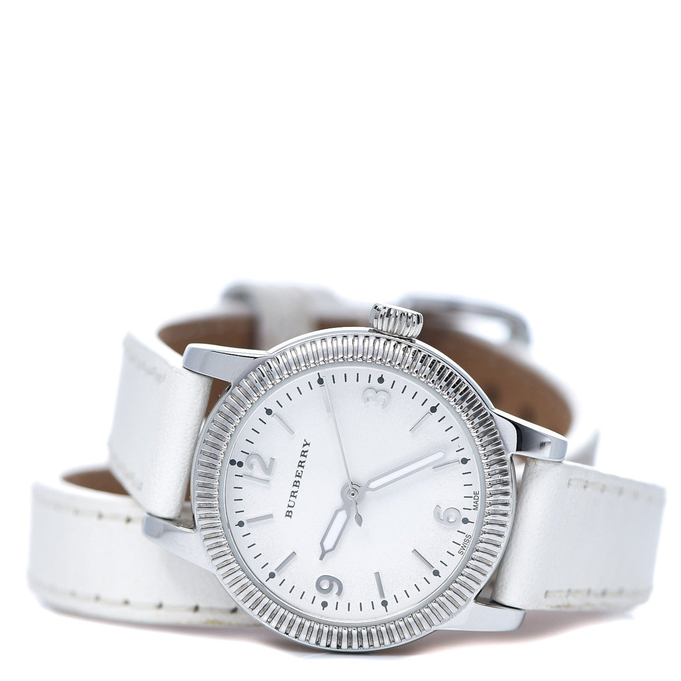 Burberry Utilitarian White Dial White Leather Strap Watch for Women - BU7846