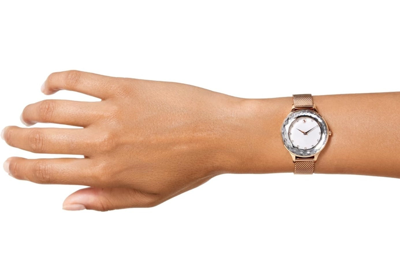  Shop Authentic Swarovski Octea Nova Silver Dial Rose Gold Mesh Strap Watch for Women - 5650011 - Luxxuri