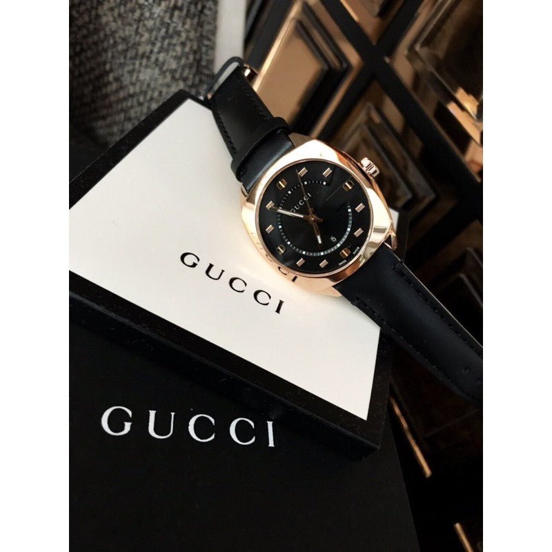  Shop Authentic Gucci GG2570 Quartz Black Dial Black Leather Strap Watch For Men - YA142307 - Luxxuri