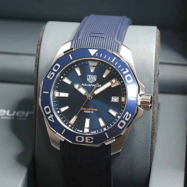  Shop Authentic Tag Heuer Aquaracer Blue Dial Blue Rubber Strap Watch for Men - WAY111C.FT6155 - Luxxuri