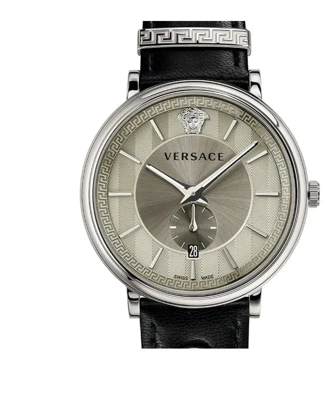  Shop Authentic Versace V-Circle Black Manifesto Courage Quartz Silver Dial Black Leather Strap Watch for Men - VBQ080017 - Luxxuri