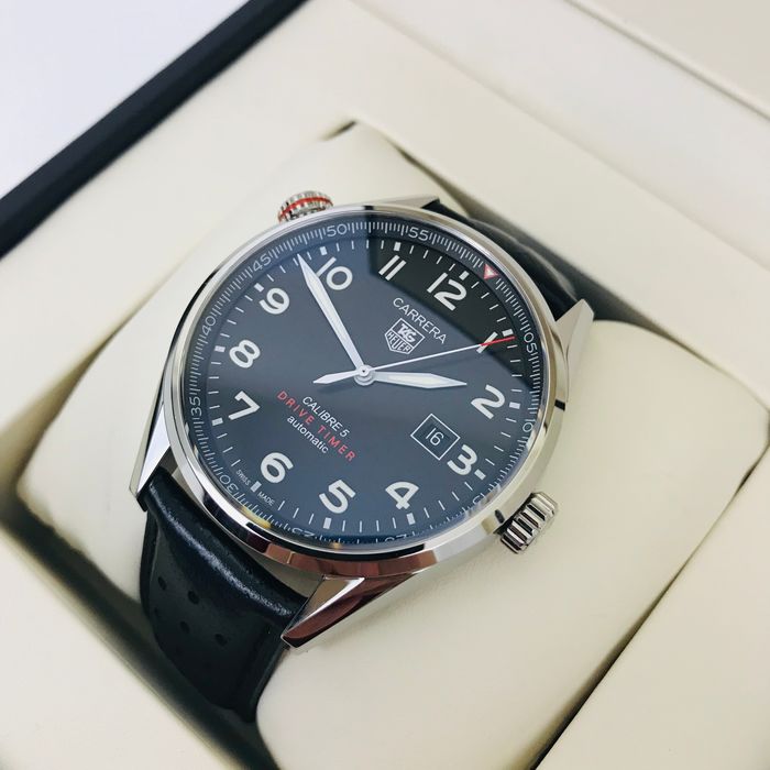 Shop Authentic Tag Heuer Carrera Calibre 5 Drive Timer Black Dial Black Leather Strap Watch for Men - WAR2A10.FC6337 - Luxxuri