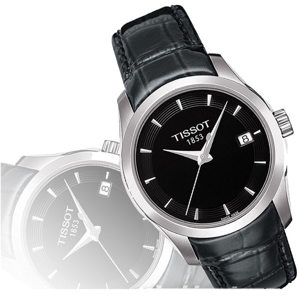 Tissot T Trend Couturier Black Dial Black Leather Strap Watch For Women - T035.210.16.051.00