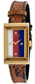  Shop Authentic Gucci G-Frame Mother of Pearl Dial Brown Leather Snakeskin Strap Watch For Women - YA147402 - Luxxuri
