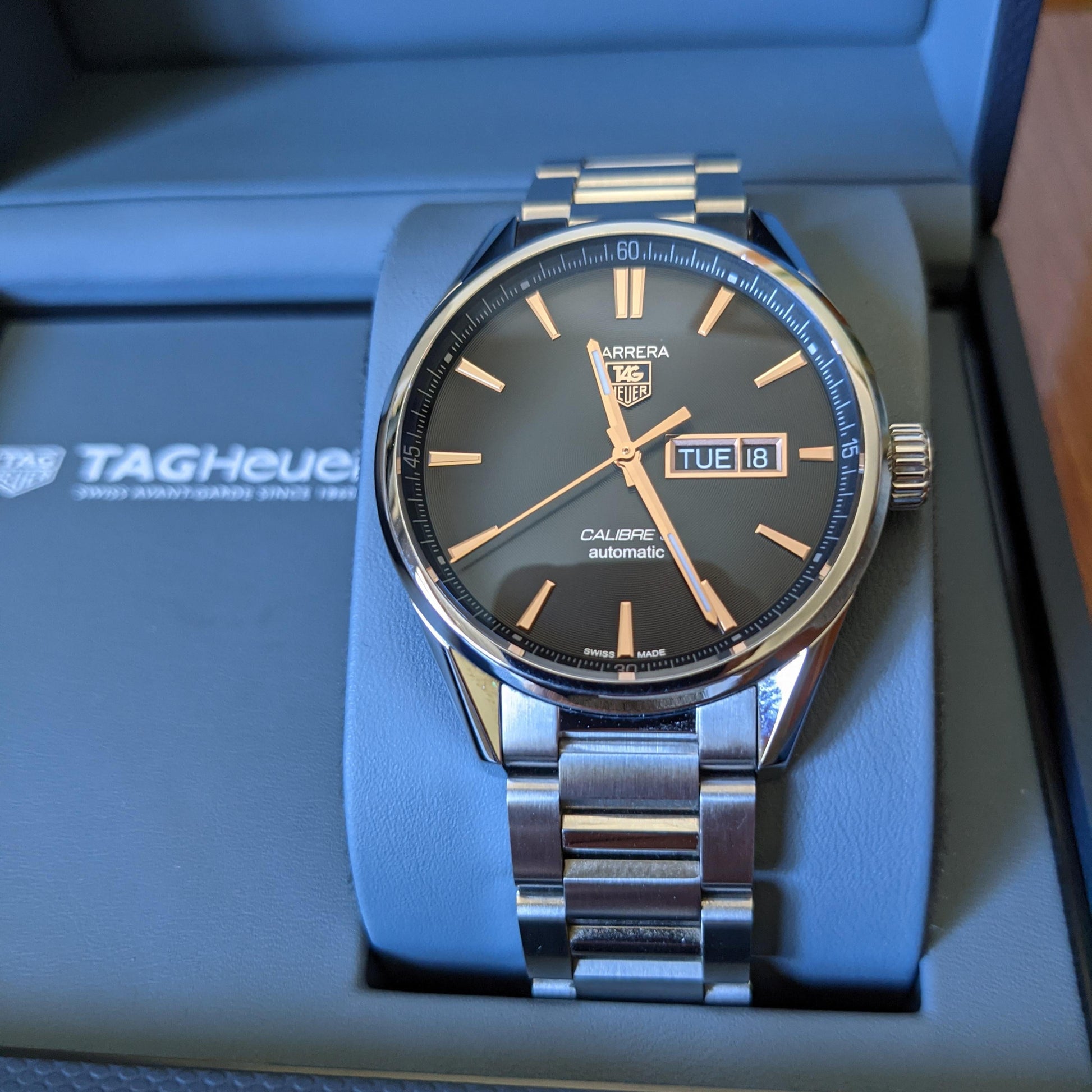  Shop Authentic Tag Heuer Carrera Calibre 5 Automatic Black Dial Silver Steel Strap Watch for Men - WAR201C.BA0723 - Luxxuri