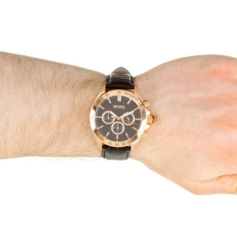  Shop Authentic Hugo Boss Ikon Black Dial Black Leather Strap Watch for Men - 1513179 - Luxxuri