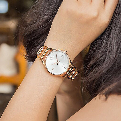  Shop Authentic Calvin Klein Stately White Dial Rose Gold Steel Strap Watch for Women - K3G23626 - Luxxuri